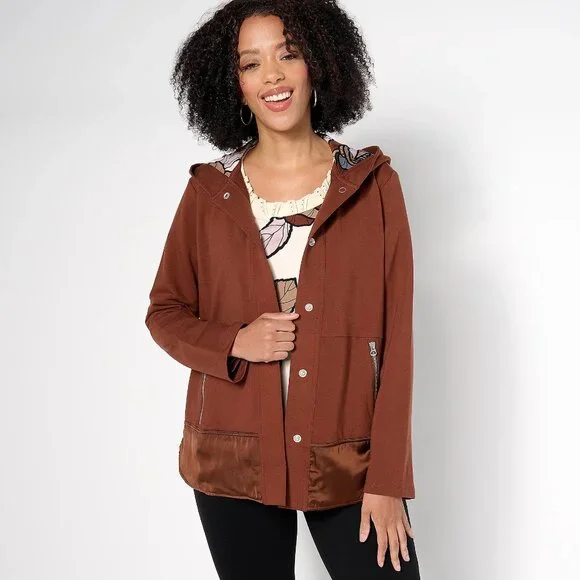 Sport Savvy French Terry and Satin Hooded Jacket - Sz XL a675798 - Picture 1 of 4